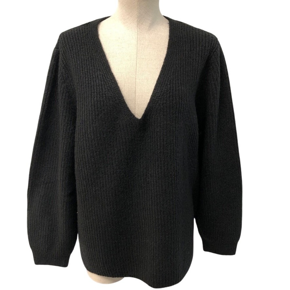 Halogen Sweater Womens Large Black Deep V-Neck Ribbed Knit HA436040MI NWT